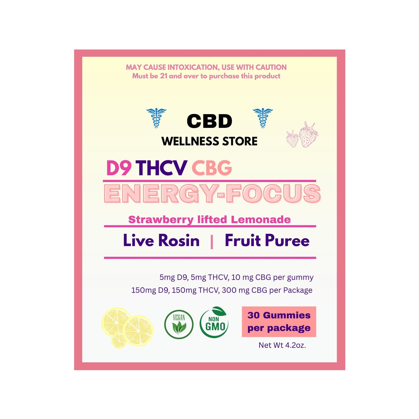 Energy Focus Gummies - 5mg Delta-9 + 5mg THCV + 10mg CBG | Strawberry Lemonade (30ct)