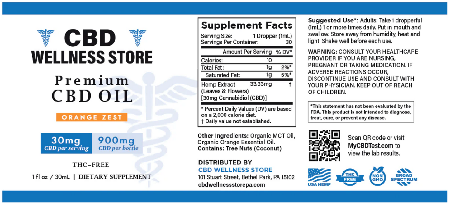 Orange Zest CBD Oil Tincture 900mg