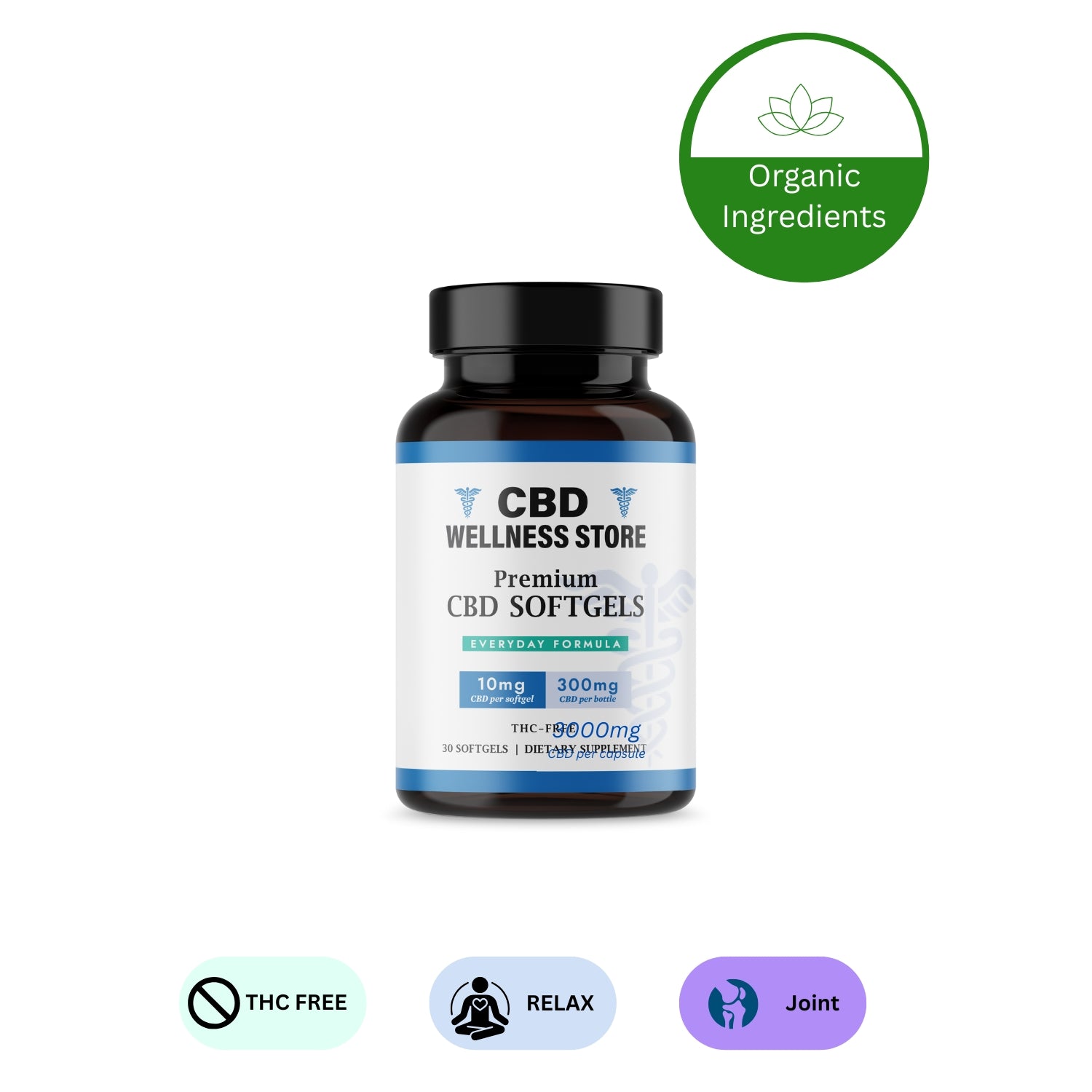 THe Wellness Store 10mg CBD softgels for Joint discomfort and relaxation with organic ingredients