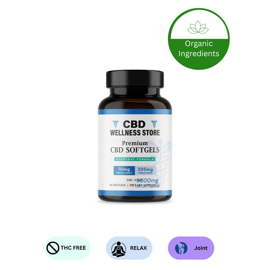 THe Wellness Store 10mg CBD softgels for Joint discomfort and relaxation with organic ingredients
