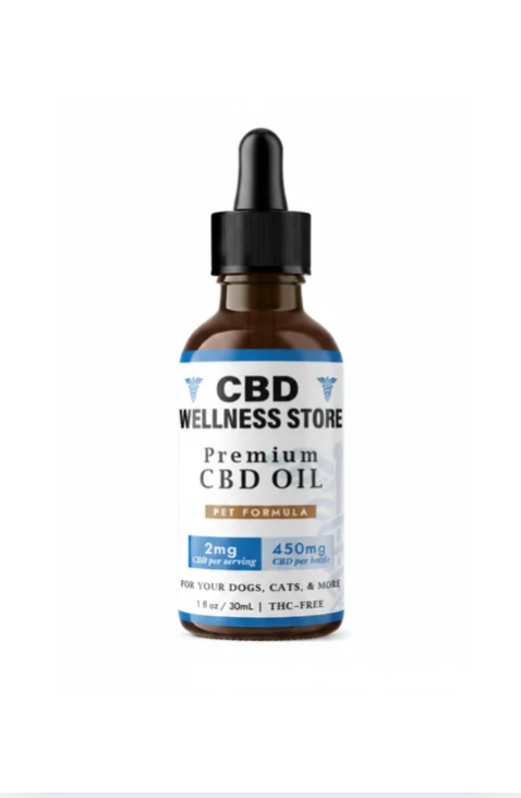 CBD Wellness Store premium 450mg broad spectrum CBD oil bottle on a white background