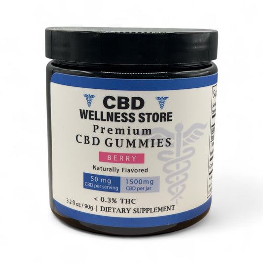 Jar of CBD Wellness Store 50mg premium CBD gummies- full spectrum