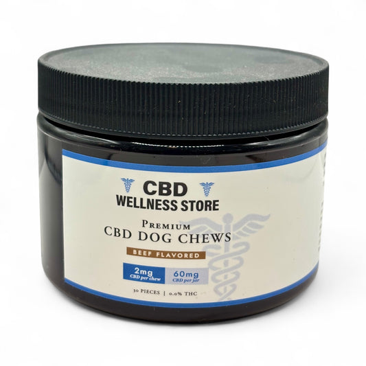 Jar of CBD Wellness Store Premium CBD Dog Chews on a white background