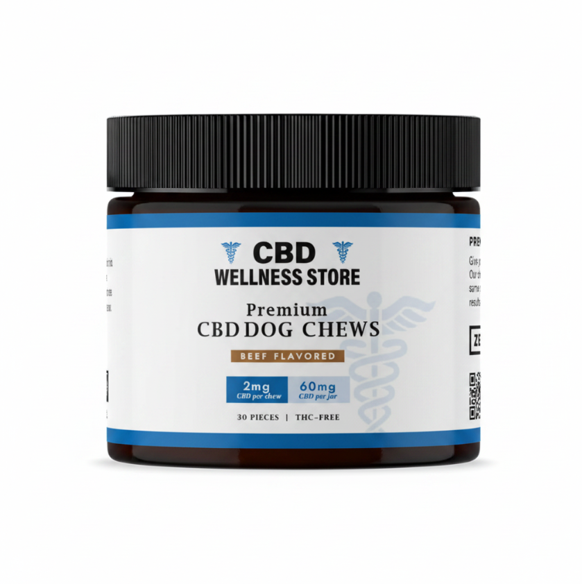 Jar of CBD Wellness Store Premium CBD Dog Chews on a white background