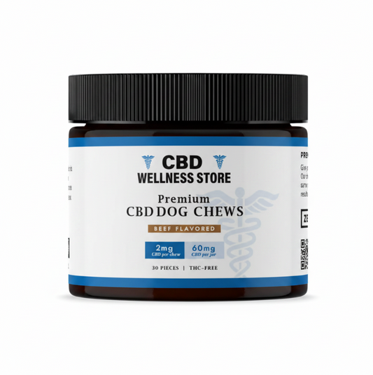 Jar of CBD Wellness Store Premium CBD Dog Chews on a white background
