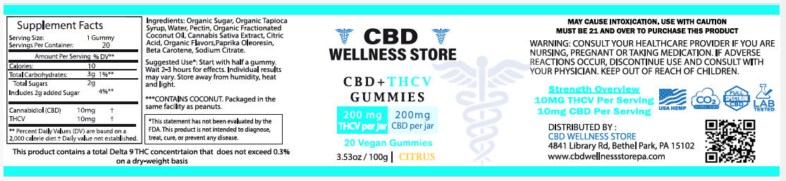 10MG CBD + 10MG THCV GUMMIES