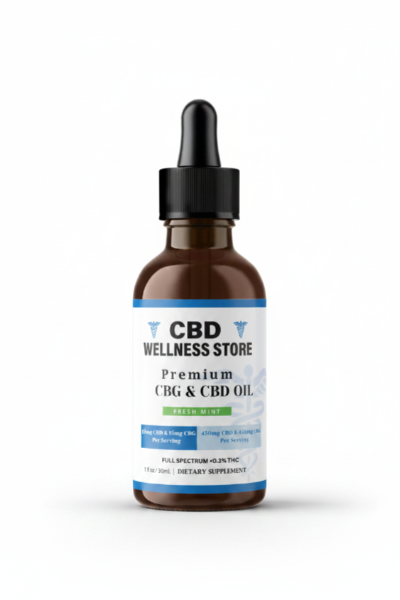 CBD & GBG Tincture bottle on a white background