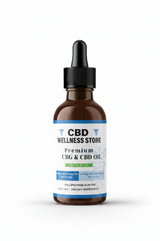 CBD & GBG Tincture bottle on a white background
