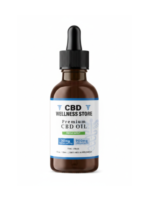 CBD Wellness Store premium CBD oil bottle on a white background