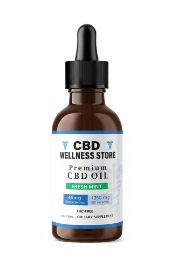 CBD Wellness Store premium Fresh Mint CBD oil bottle with dropper on a white background