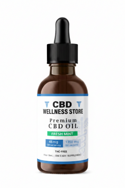 CBD Wellness Store premium Fresh Mint CBD oil bottle with dropper on a white background