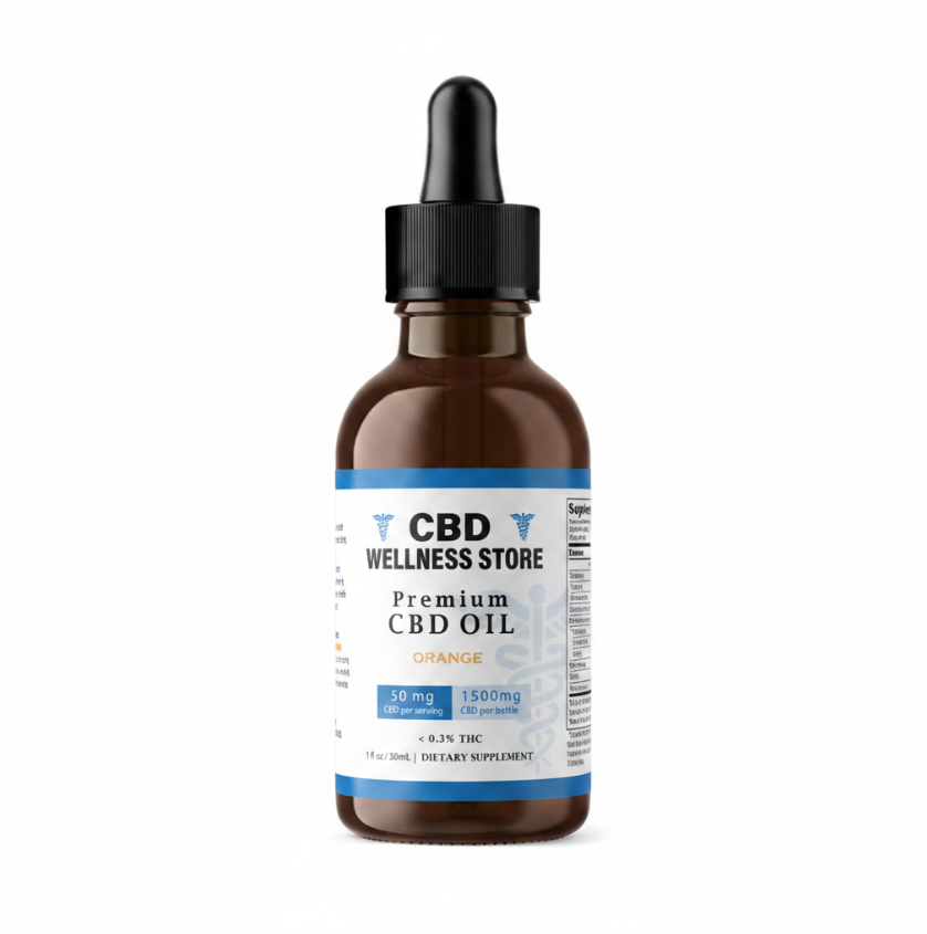 CBD Wellness Store premium 1500mg full spectrum CBD oil bottle with dropper on a white background