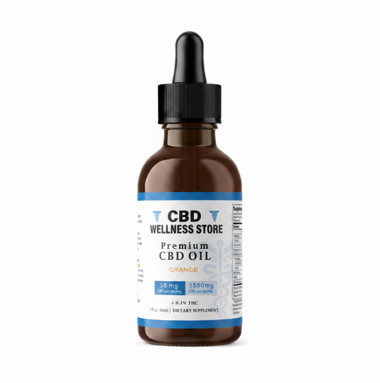 CBD Wellness Store premium 1500mg full spectrum CBD oil bottle with dropper on a white background