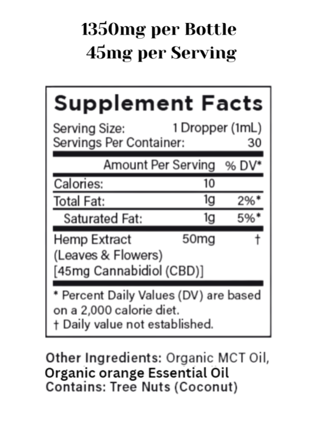 Orange Zest CBD Oil 1350mg supplement facts