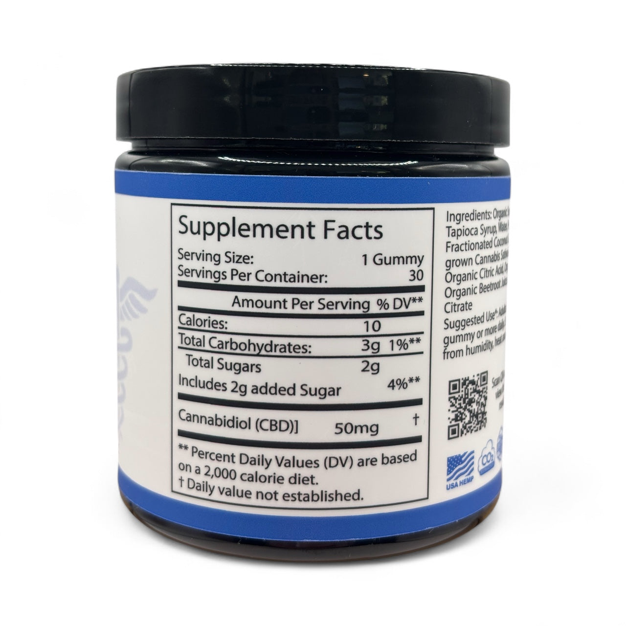 Supplement facts for 50mg CBD gummies