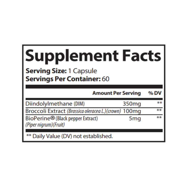 Supplement facts label with detailed nutritional information on a white background