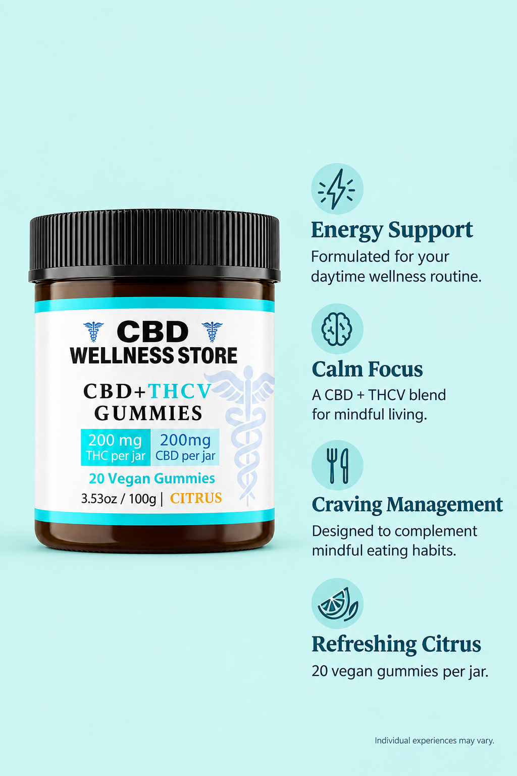 Citrus CBD and THCV gummies benefits graphic